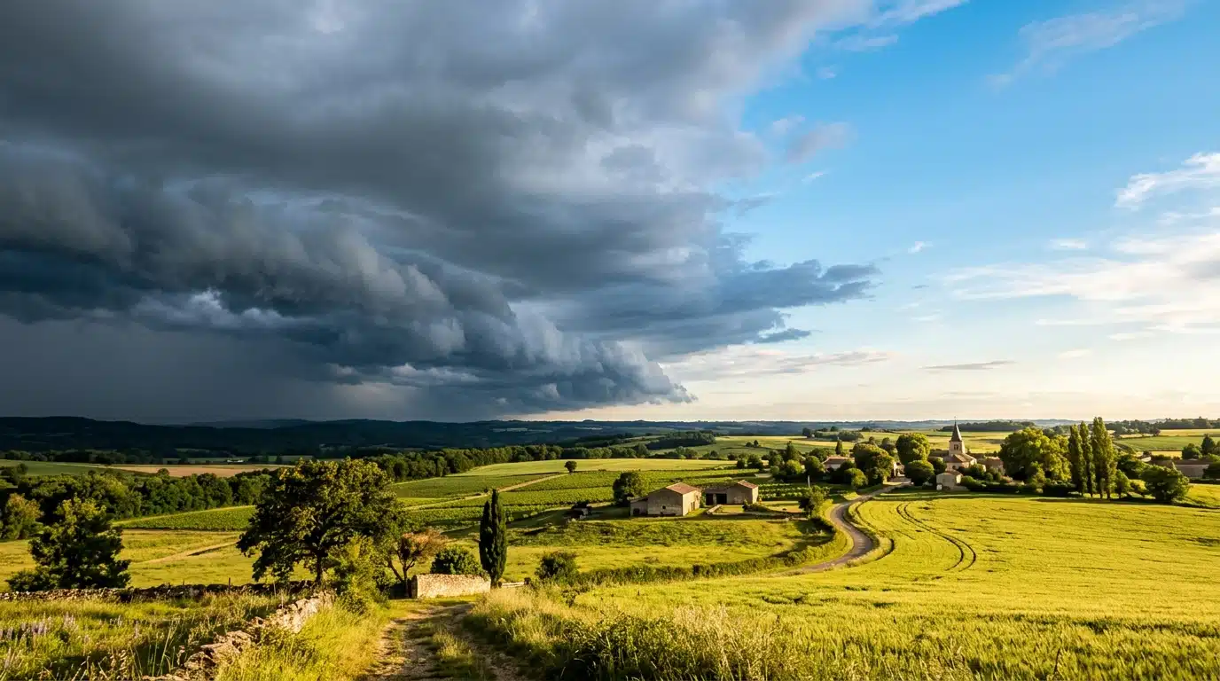 Ciel partagé entre nuages atlantiques et soleil éclatant