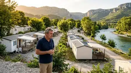 Camping en bord de rivière avec mobil-homes à Millau
