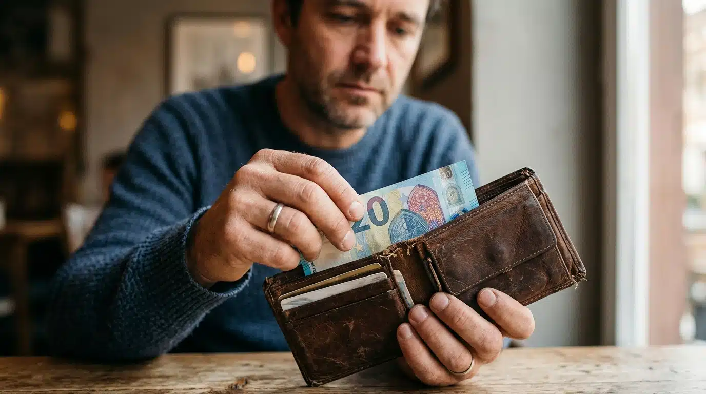 Main tenant un billet de 20 euros sorti du portefeuille