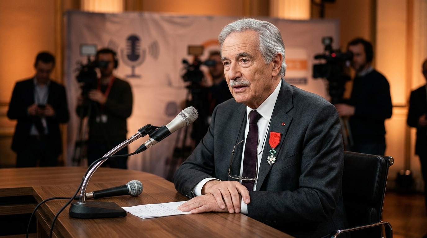 Journaliste décoré recevant un hommage en plateau télé