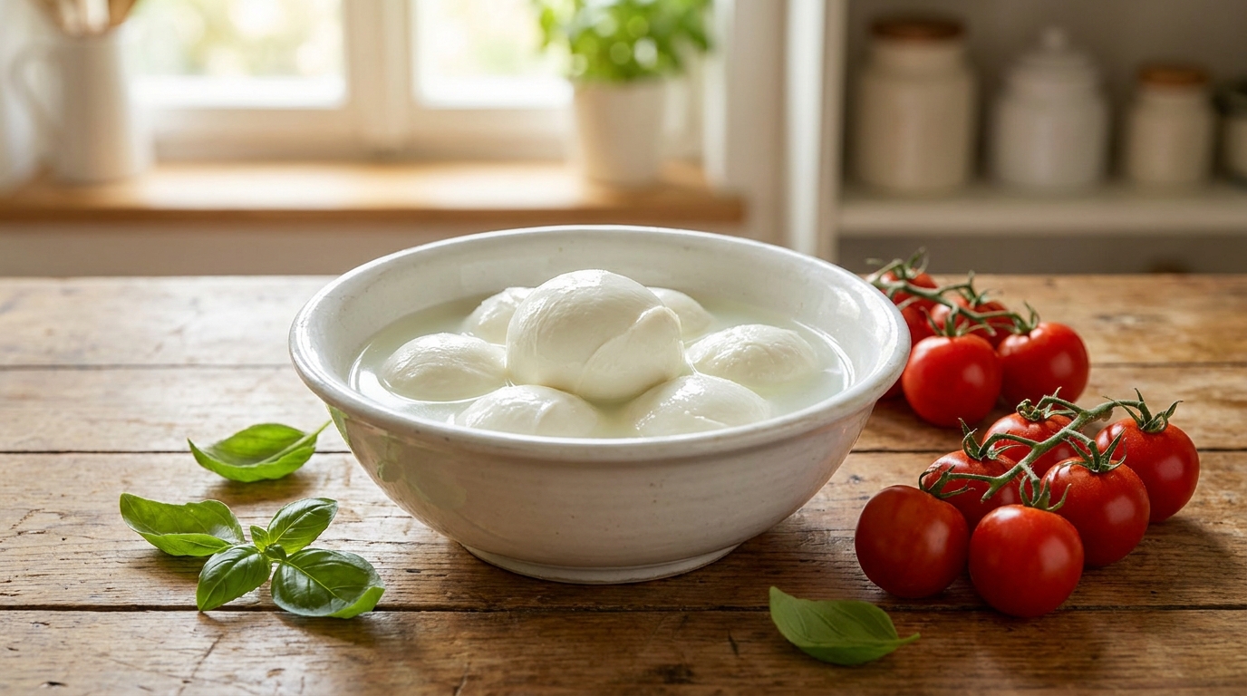 Boules de mozzarella fraîche avec tomates et basilic