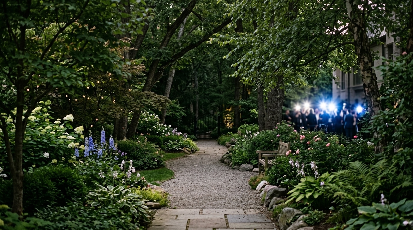 Un chemin de jardin paisible, loin de l'agitation médiatique