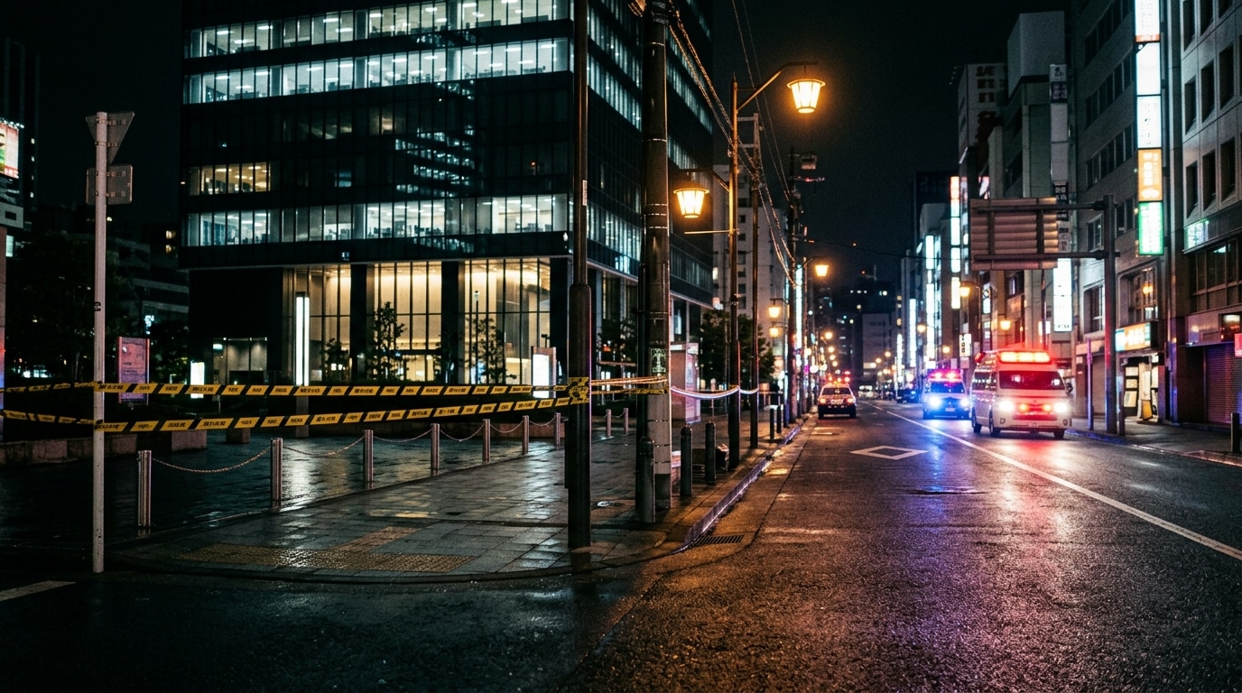 Rue japonaise sécurisée par la police après le drame