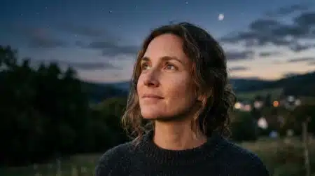 Ciel étoilé nocturne avec planète lumineuse et brume