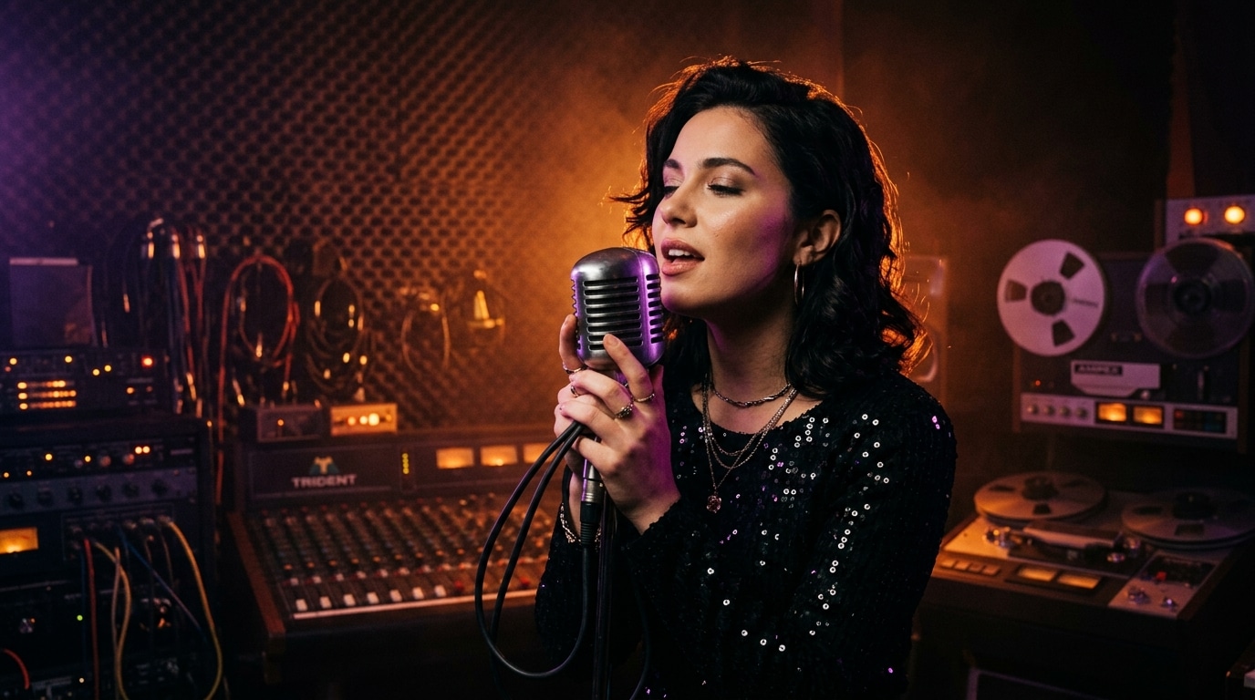 Chanteuse mystérieuse enregistrant la voix féminine de Nightcall