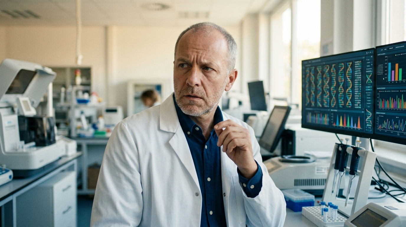 Chercheur inquiet dans un laboratoire antidopage moderne