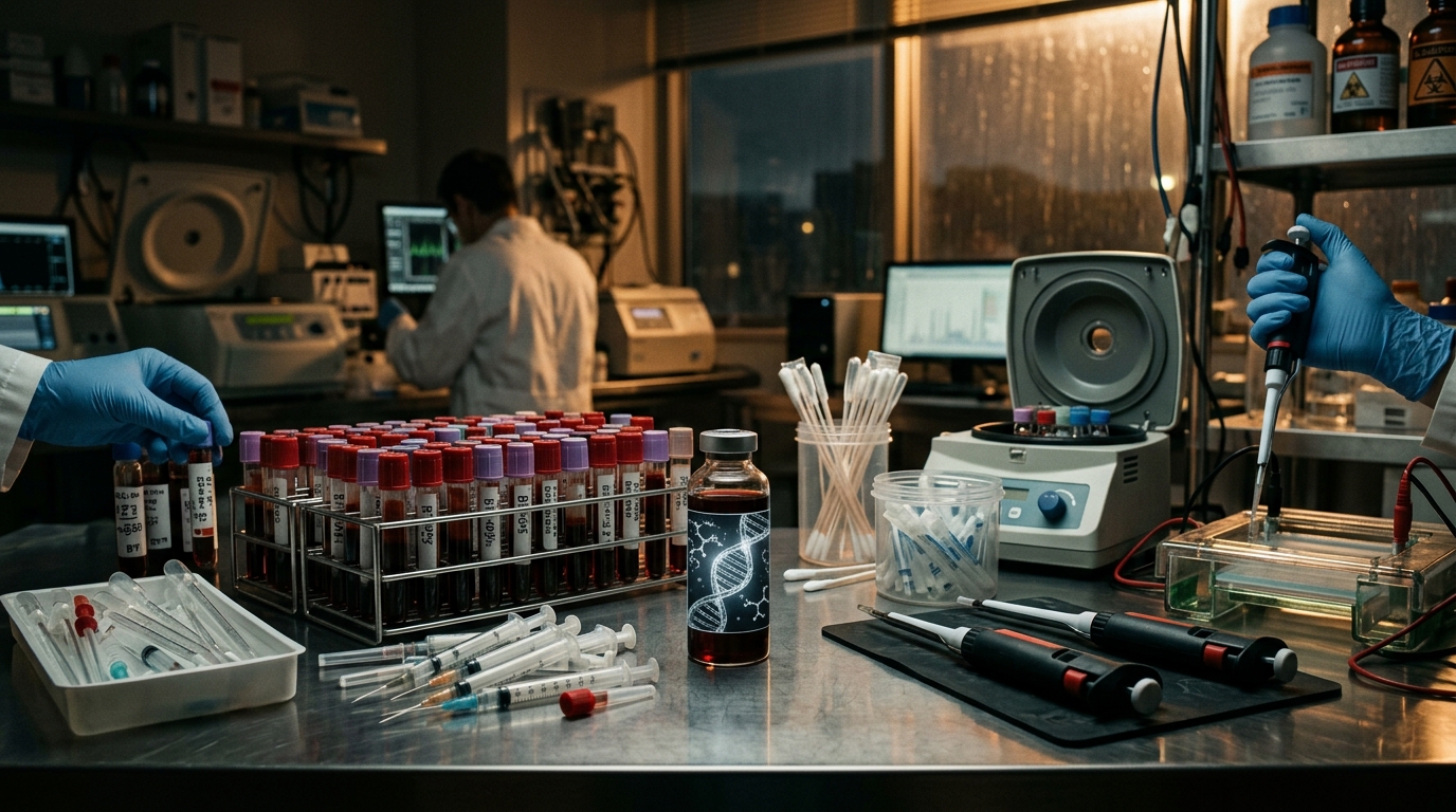 Échantillons sanguins et matériel de test génétique en laboratoire