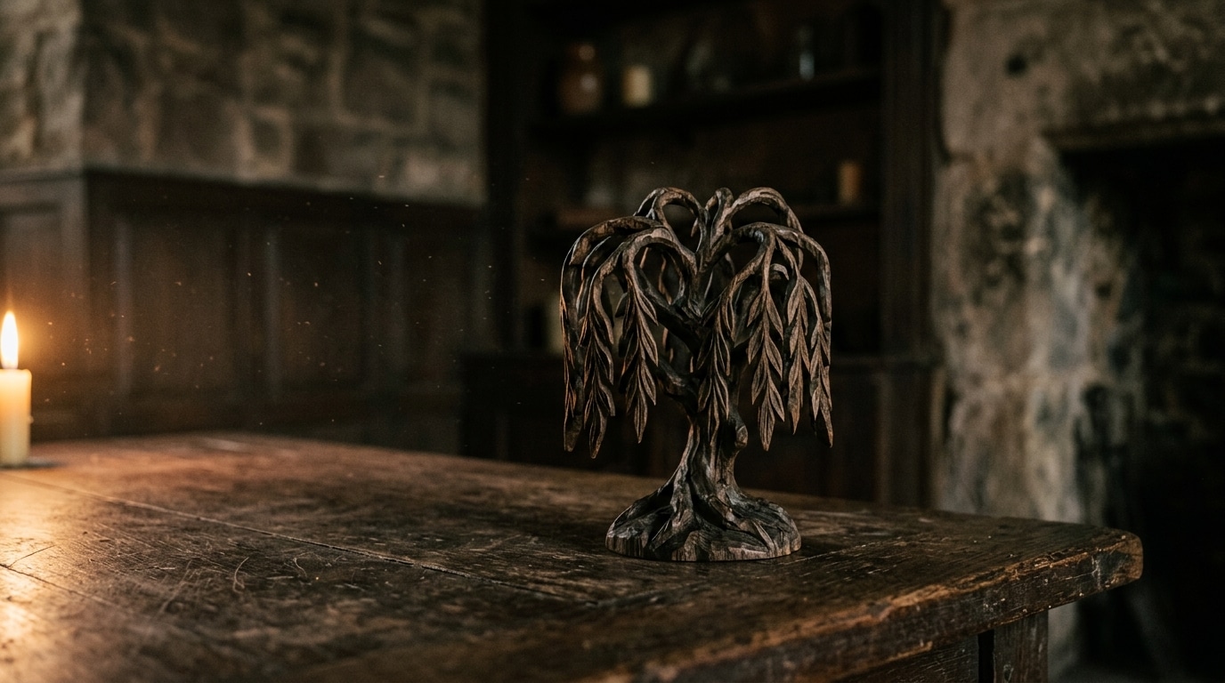 Petite figurine en bois de saule sur une table