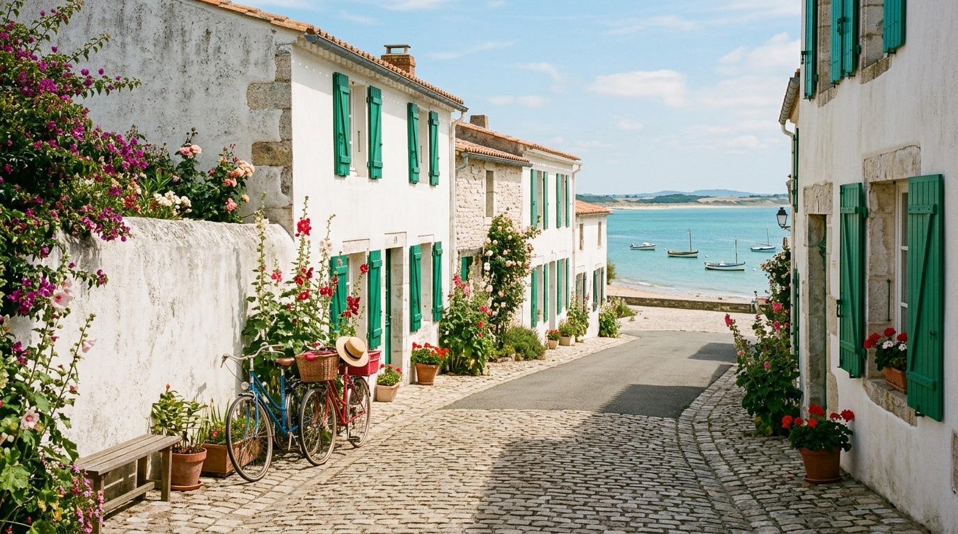 Ruelle calme aux maisons blanches sur île atlantique