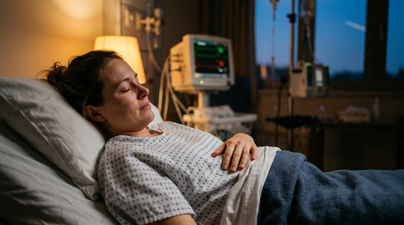 Femme alitée à l'hôpital après une hospitalisation d'urgence