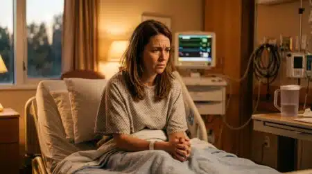 Patiente anxieuse dans un lit d'hôpital après son opération