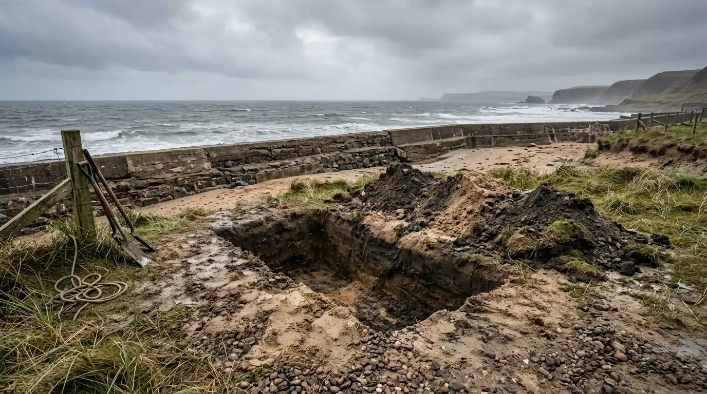 Trou creusé dans le sable près de la mer