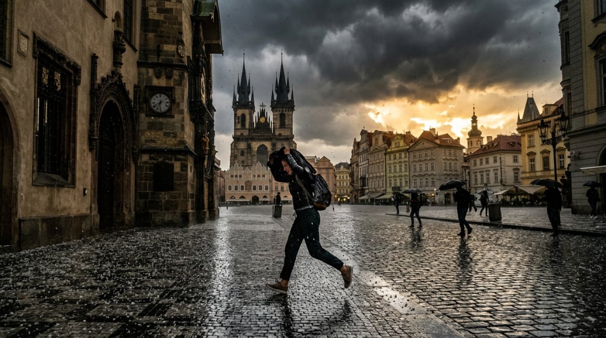 Orage avec grêle sur une ville par vendredi