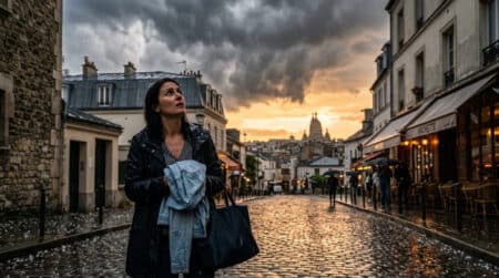 Orage et grêle sur une ville française en été