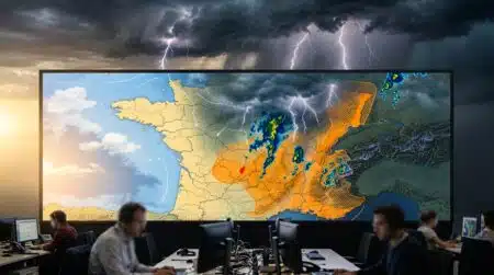 Carte de France avec zones en vigilance orange orages