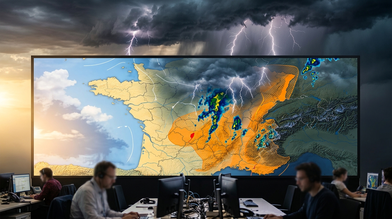 Carte de France avec zones en vigilance orange orages