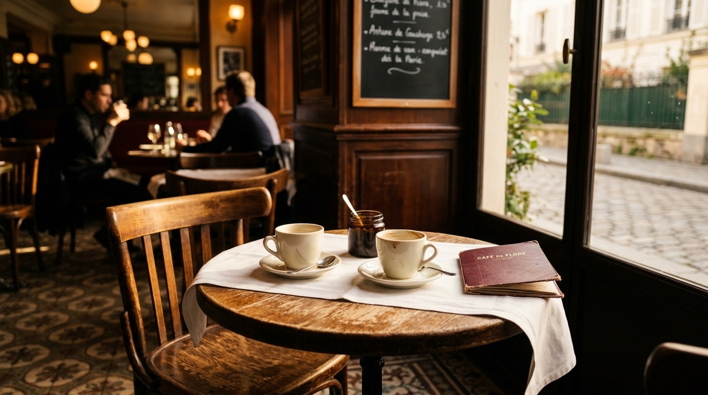 Moment complice et discret dans un café parisien
