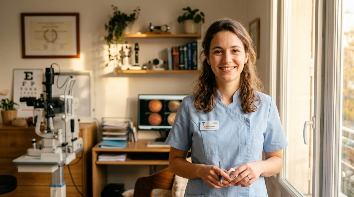 Orthoptiste souriante dans son cabinet médical