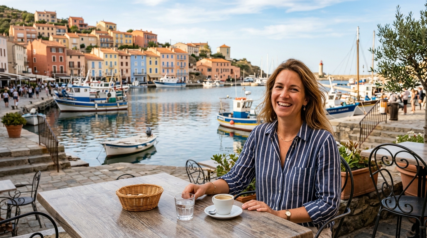 Terrasse paisible face au port de Port-Vendres