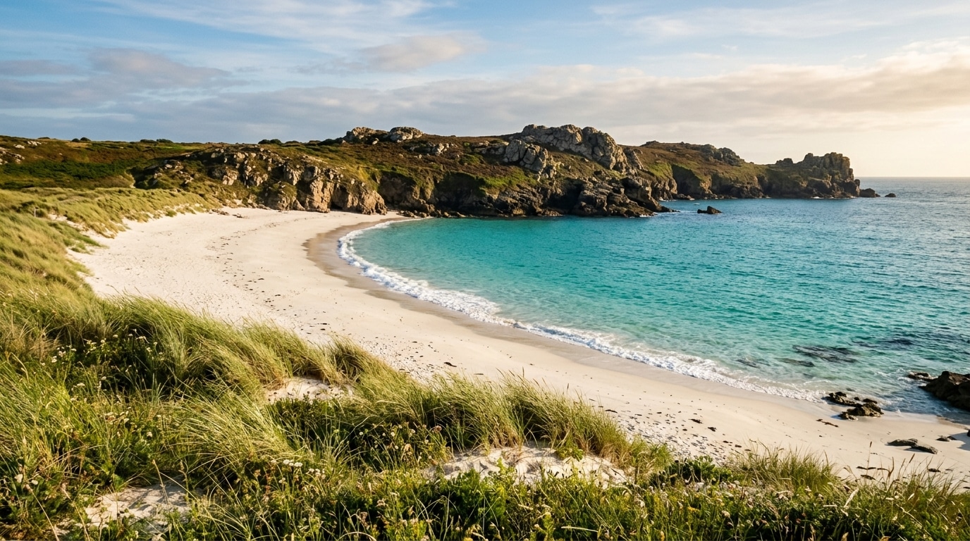 Plage de sable fin aux eaux turquoise sur l'île