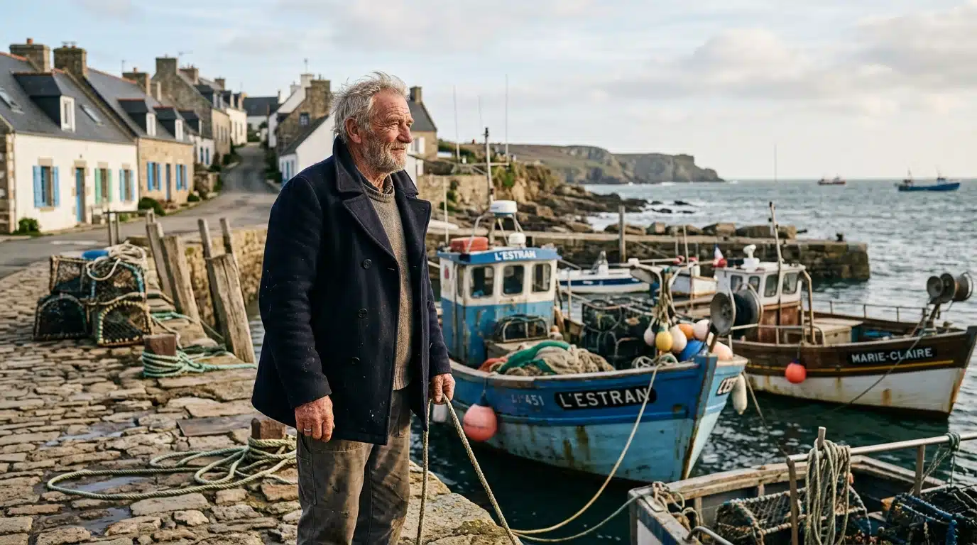 Pêcheur au port d'un village insulaire breton