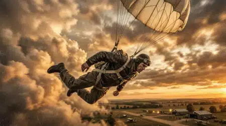 Parachutiste chutant dans le ciel en 1922