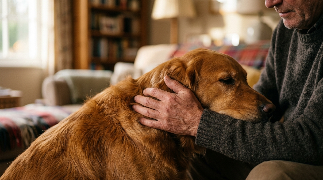 Main caressant un chien après retour du toucher