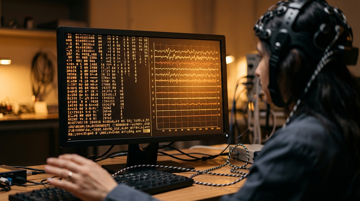 Écran affichant du texte généré par une interface cerveau-ordinateur
