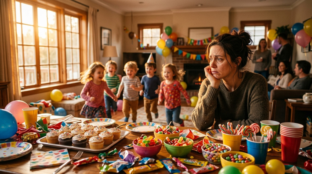 Parent observant des enfants agités lors d'un goûter d'anniversaire