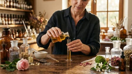 Parfumeur préparant un concentré de parfum de luxe