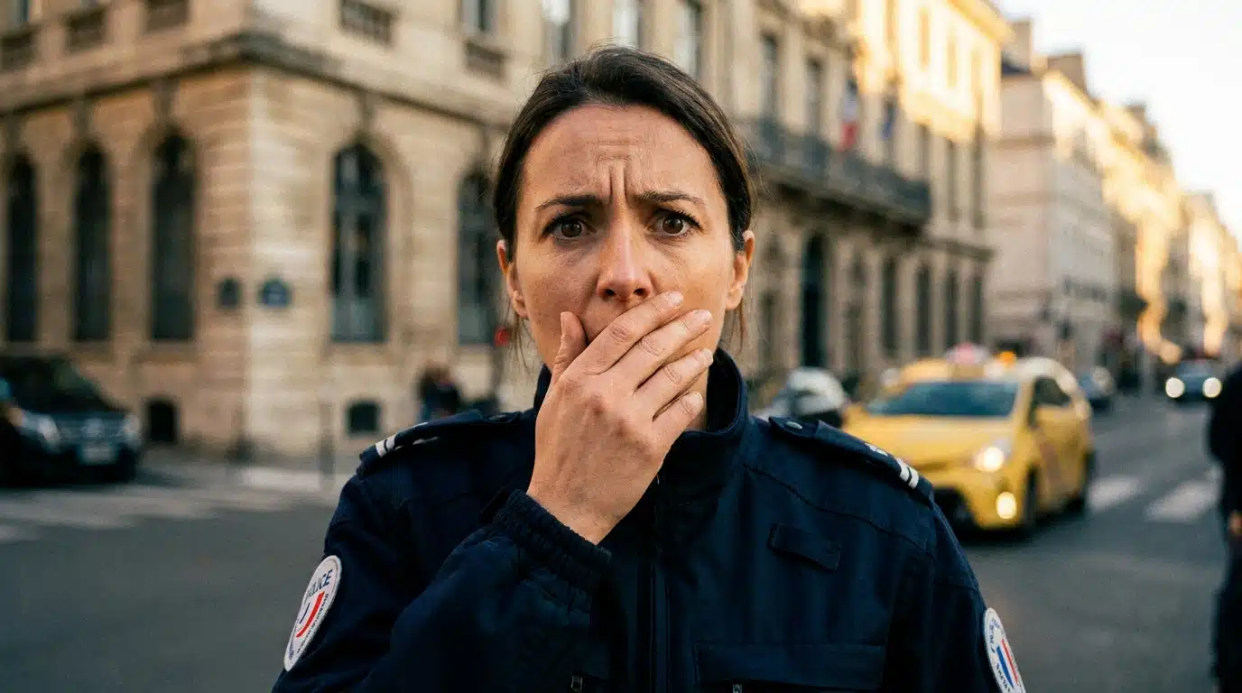 Policière en uniforme avec une expression grave