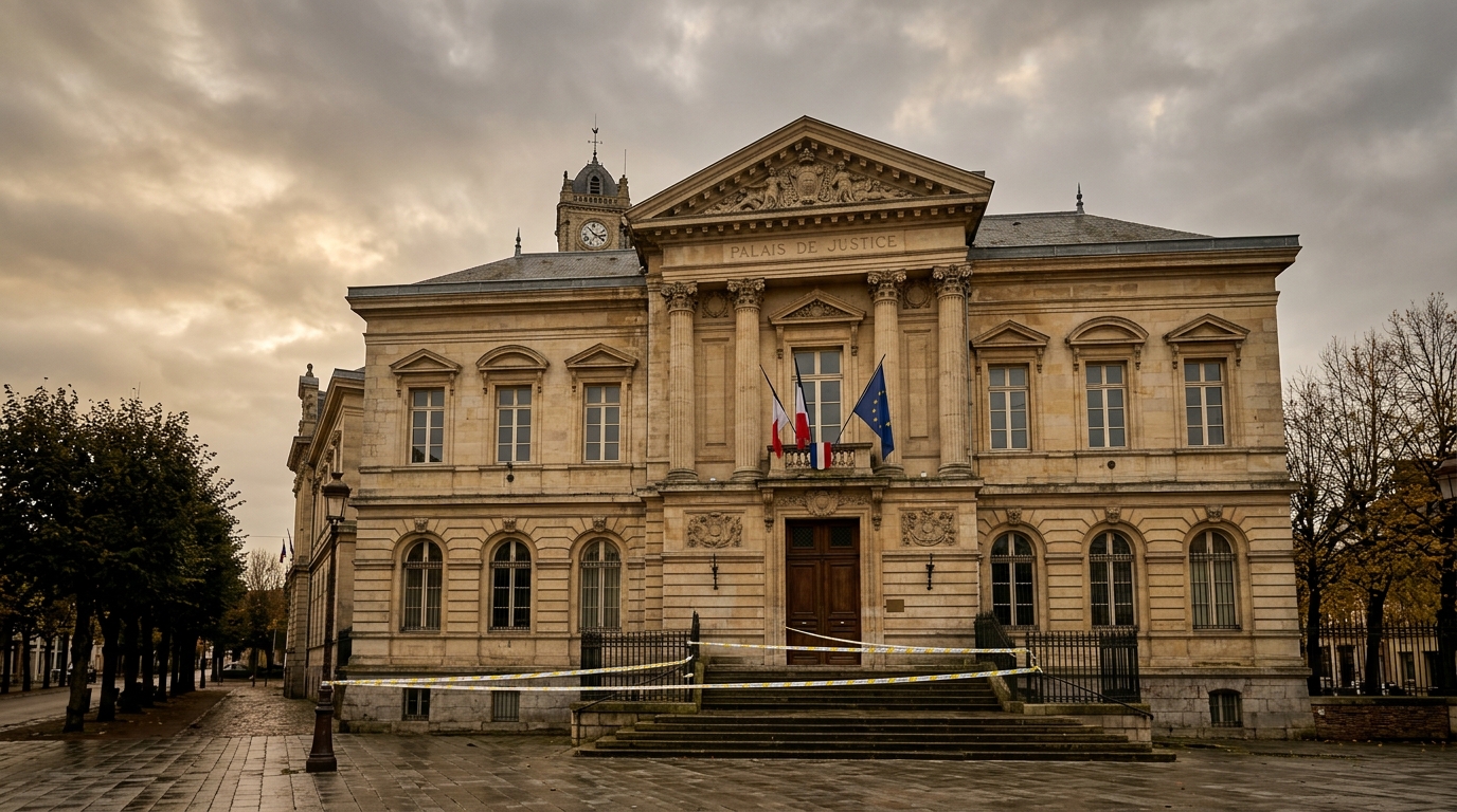 Façade d'un tribunal dans le Pas-de-Calais avec ruban de police