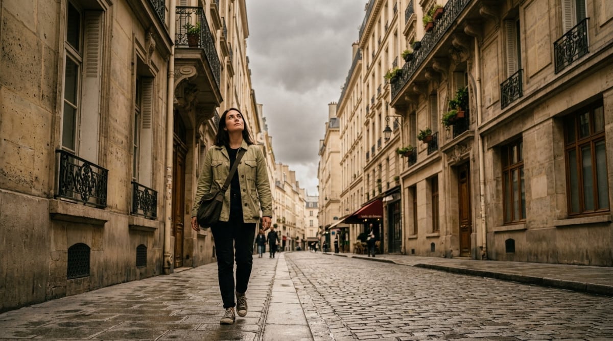 Passant sous un ciel couvert à Paris début juillet