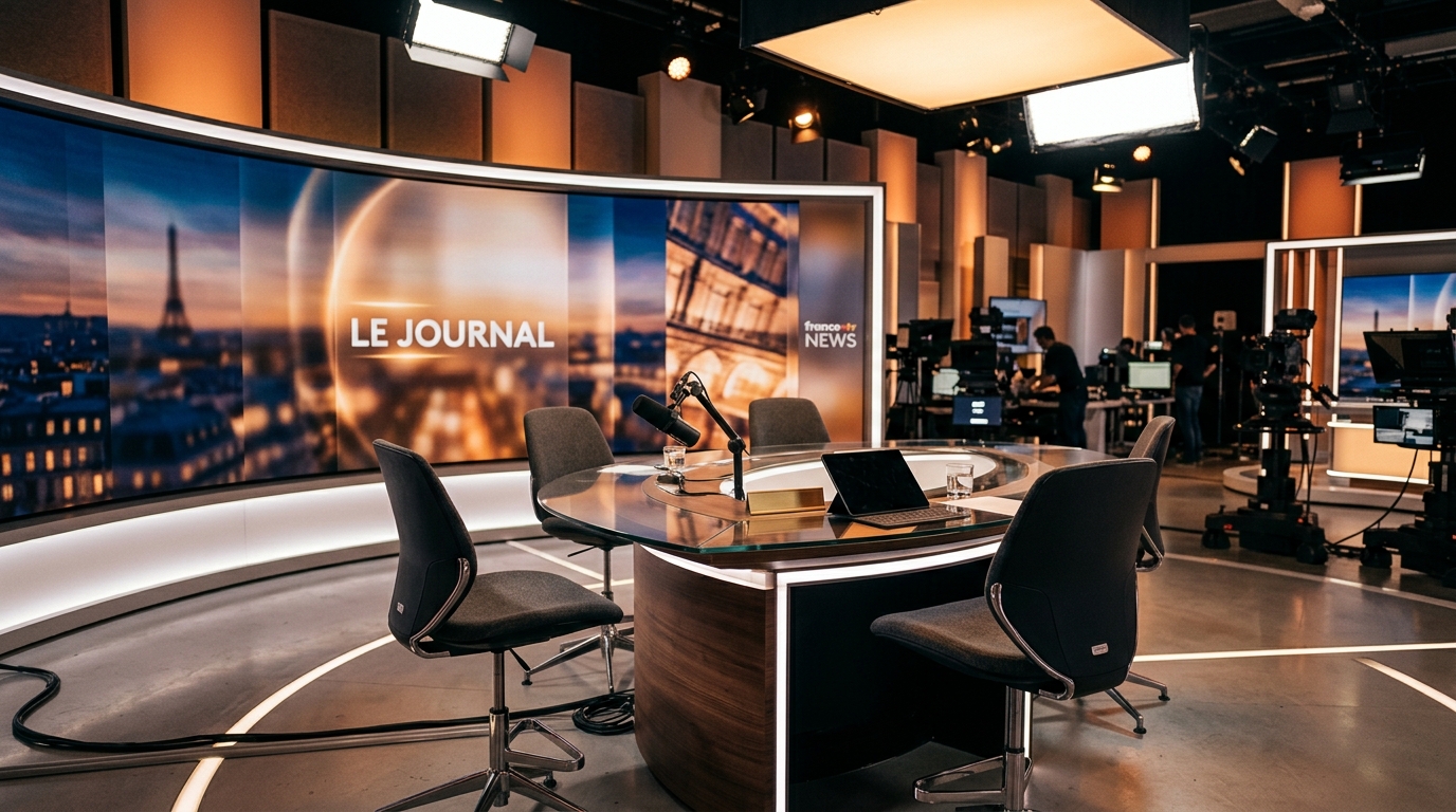 Plateau de télévision moderne avec éclairage ambré pour une interview