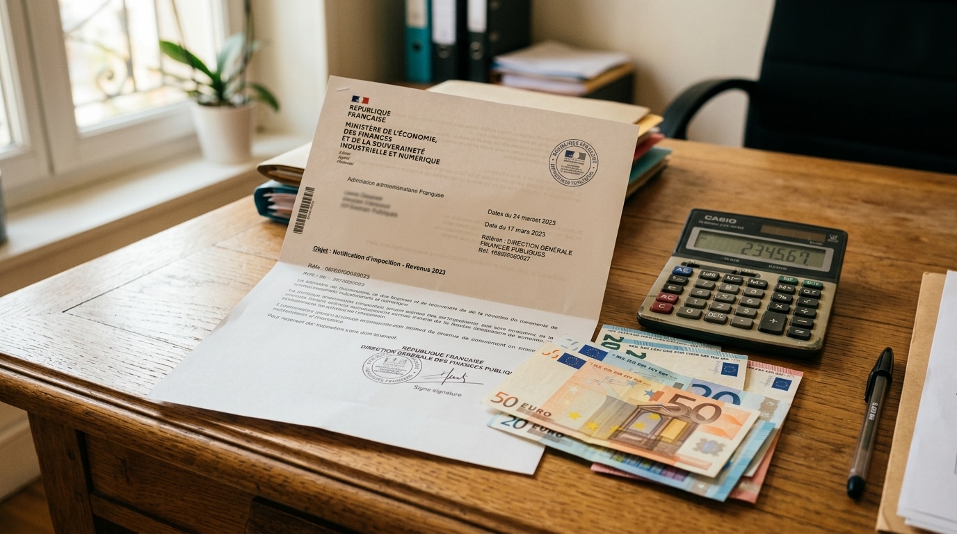 Lettre administrative et billets d'euros sur un bureau