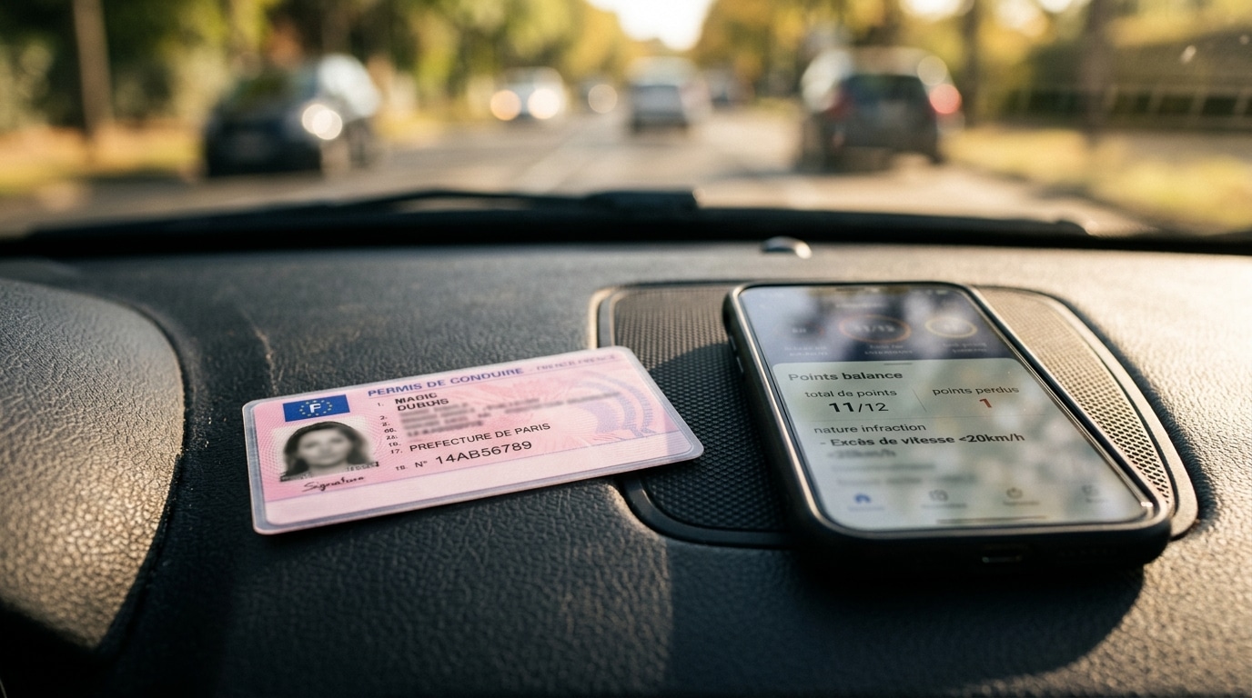 Permis de conduire rose posé sur tableau de bord
