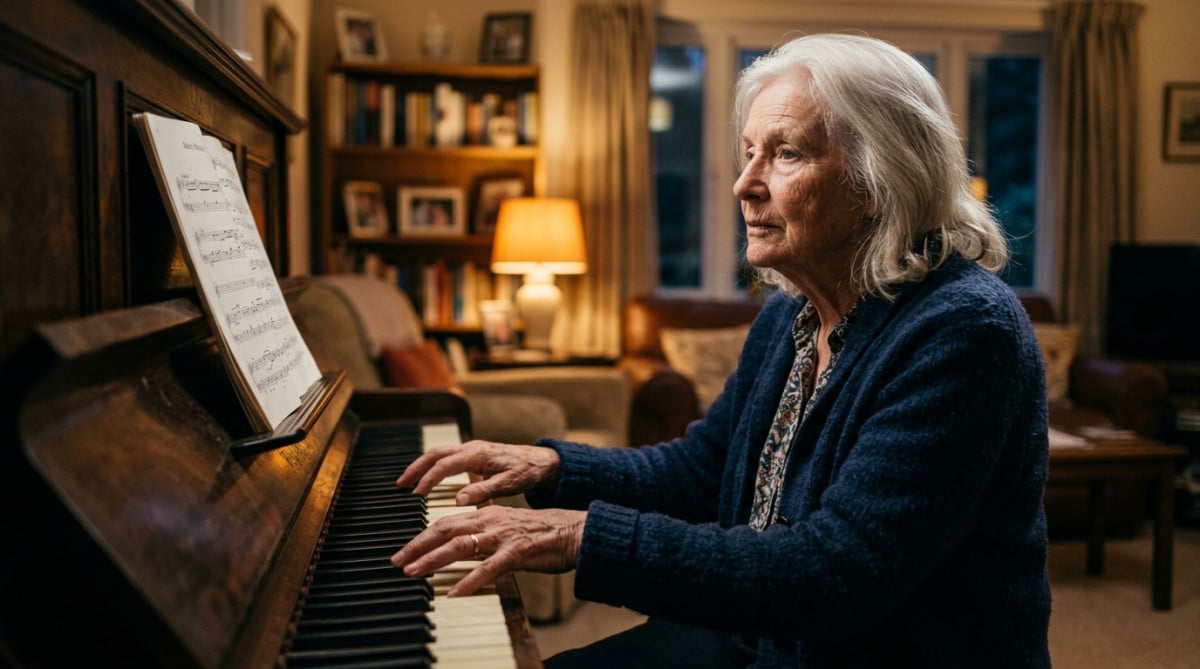 Personne âgée jouant du piano sans y penser consciemment