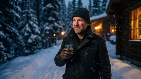Personne buvant de l'alcool dehors dans la neige