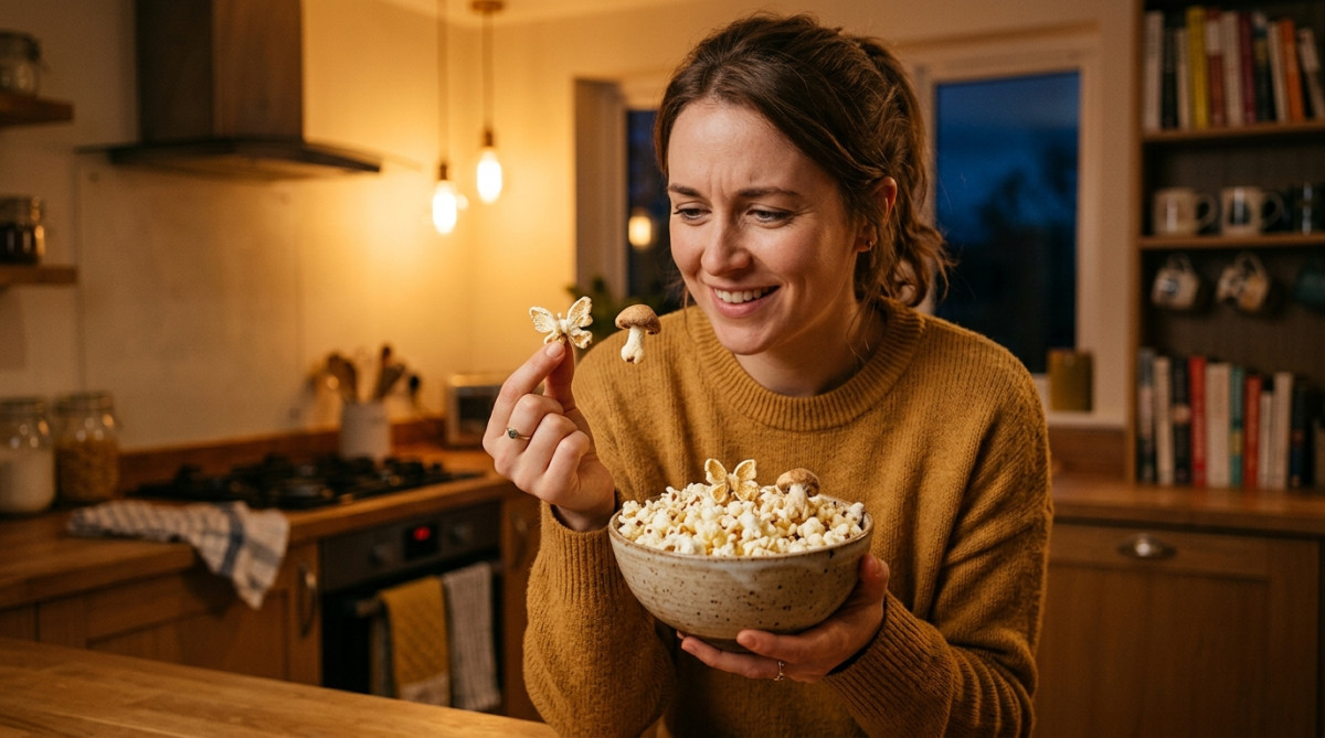 Personne examinant des formes de pop-corn différentes