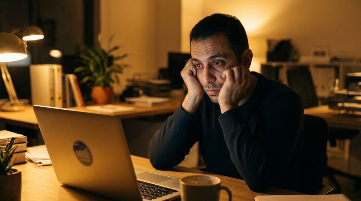 Personne fatiguée devant un écran d'ordinateur