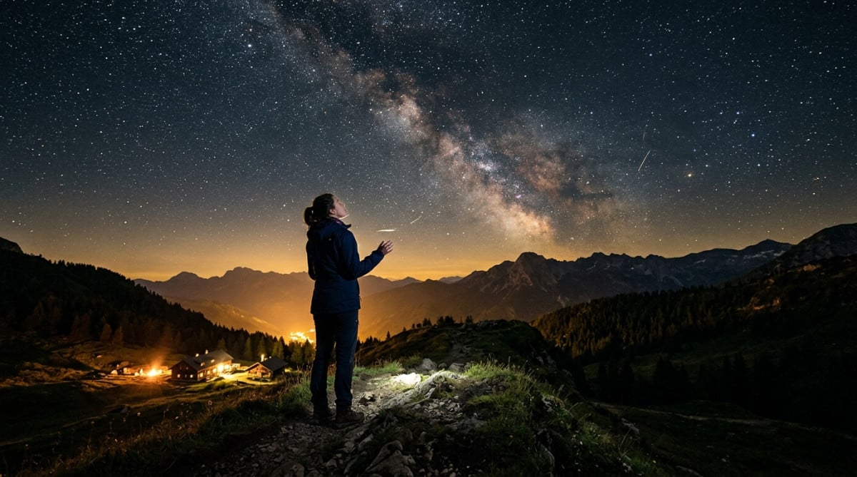 Personne observant des étoiles filantes dans un ciel nocturne