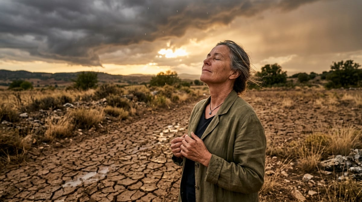 Personne respirant l'odeur de pluie avant l'averse