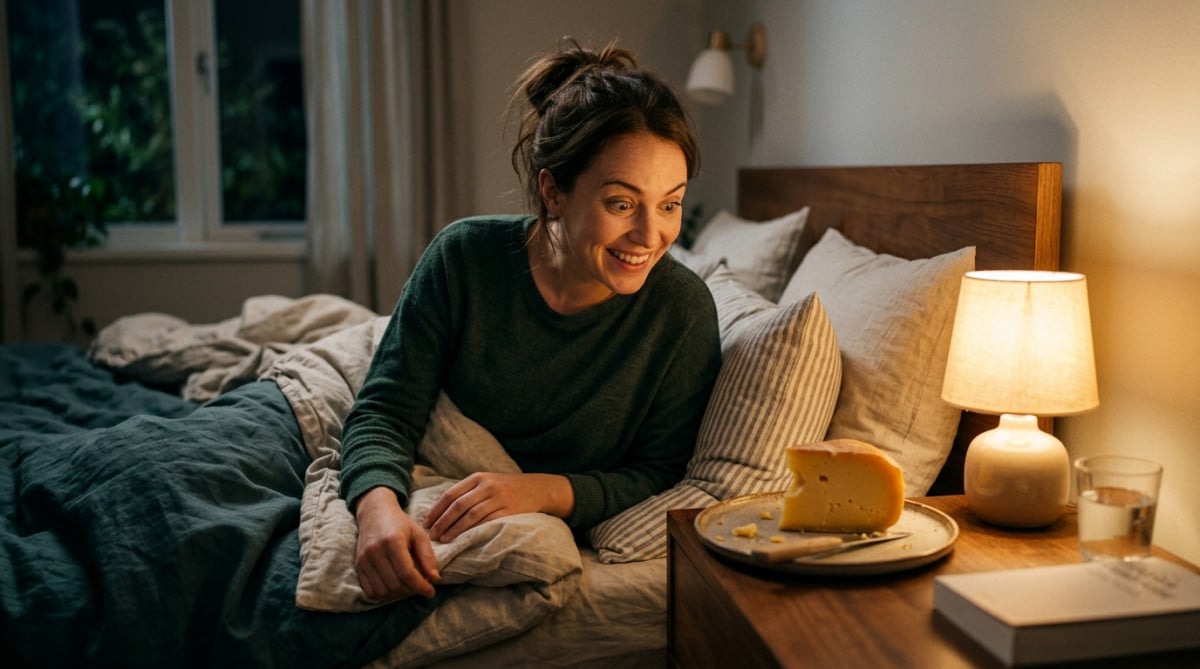Personne réveillée la nuit avec du fromage sur la table de chevet