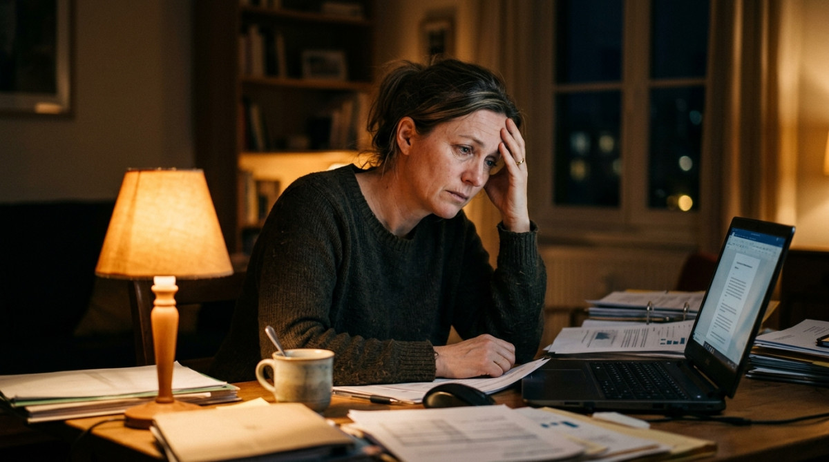 Personne stressée le soir sous une lampe chaude