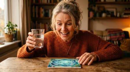 Personne stupéfaite devant une piscine de liquide illustrée