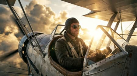 Pilote des années 1930 portant des lunettes aviateur