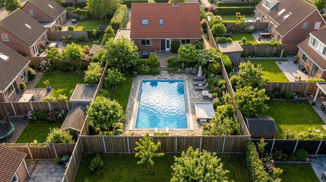 Vue aérienne d'une piscine de jardin résidentielle