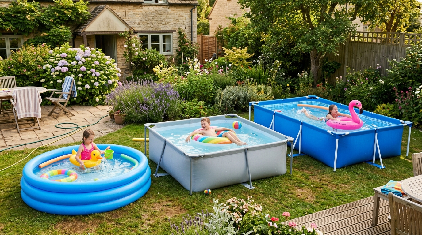 Comparatif de trois piscines hors-sol pas chères dans un jardin