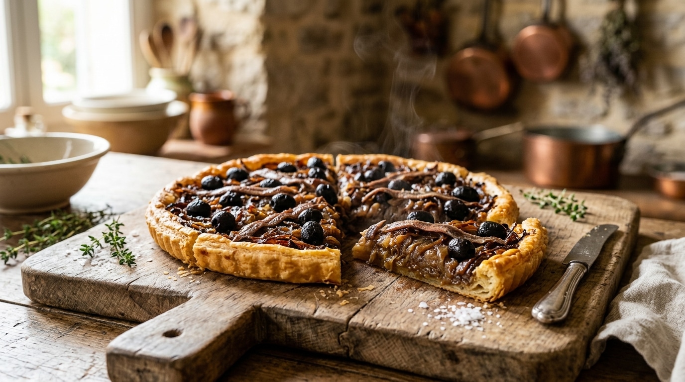 Pissaladière niçoise aux oignons confits et olives