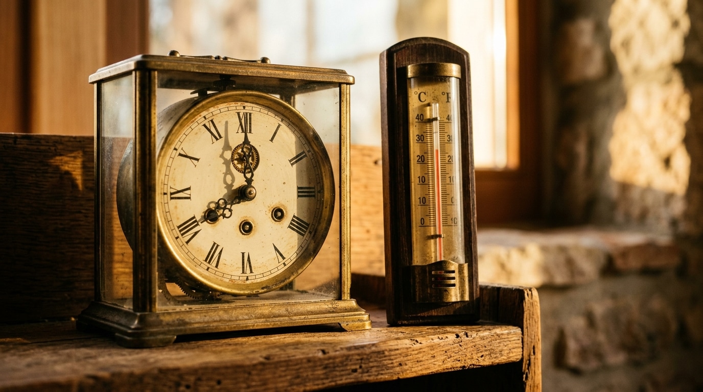 Horloge et thermomètre symbolisant la chronologie des faits